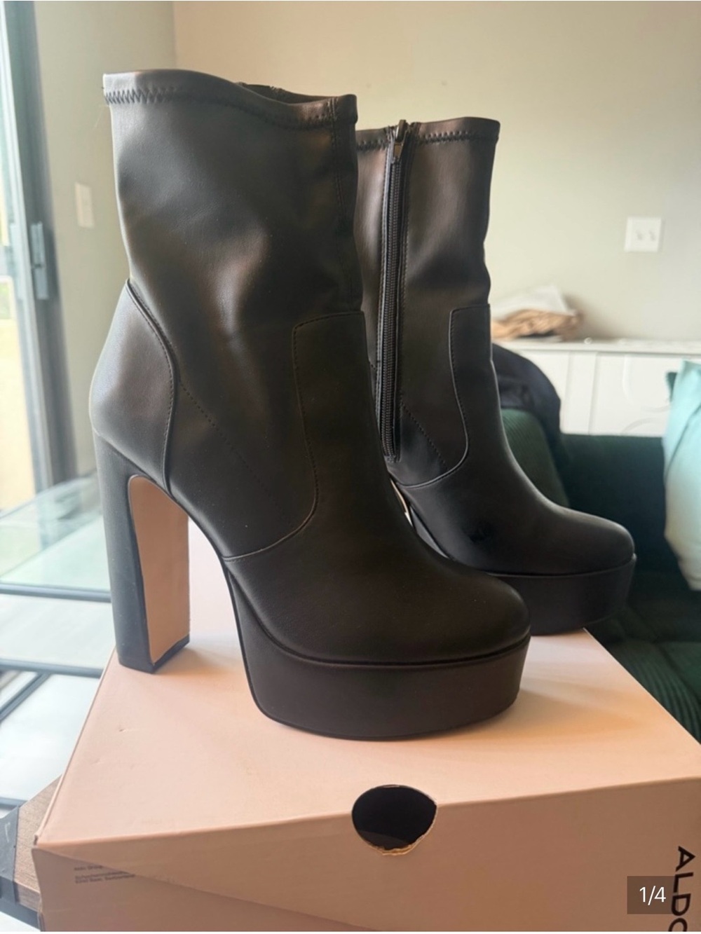 Aldo Black Platform High-Heel Ankle Boots